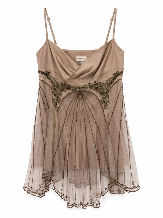 Karen Millen Tops - Karen Millen NEW Beaded Embellished Mesh Cowl Neck Babydoll Cami Top Sz 8 Y2K